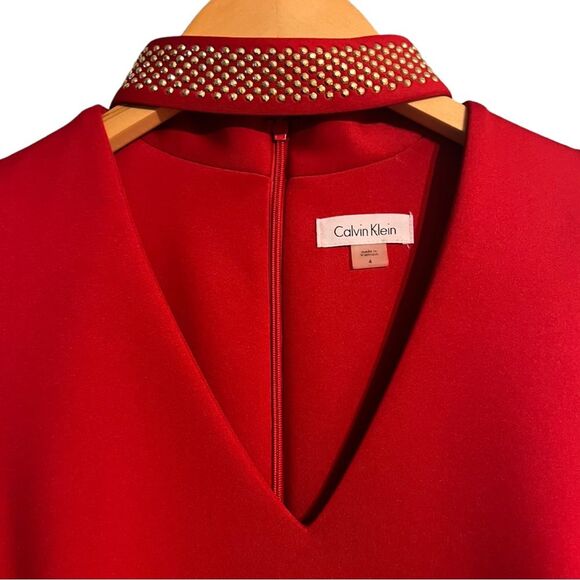 Calvin Klein Women's Red Sleeveless V-Neck Scuba Sheath Dress Sz 4 NWT🏷 - Picture 3 of 16